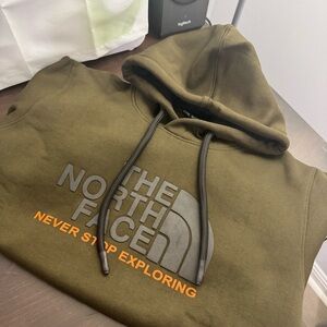 The North Face Green and Orange Pullover Hoodie with Large Logo